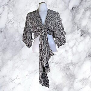 Indikah Tie Kimono Batwing Top in Black Stripe